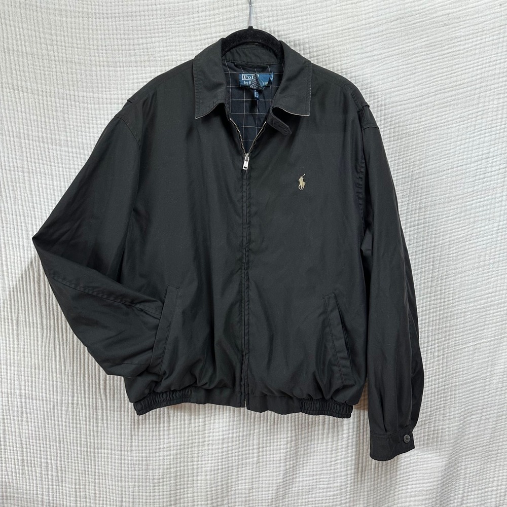 Polo Ralph Lauren Vintage Mens Med Harrington Black Windbreaker Jacket Coat READ